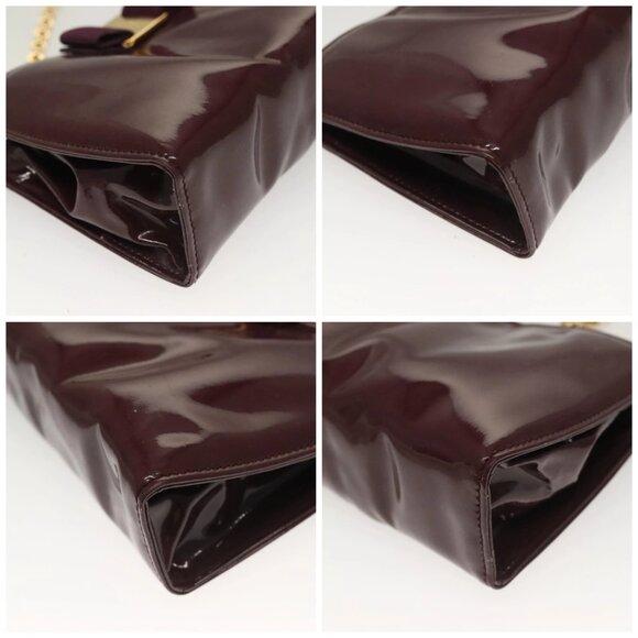 Salvatore Ferragamo Chain Vala Hand Bag Enamel Purple Gold - Picture 15 of 15